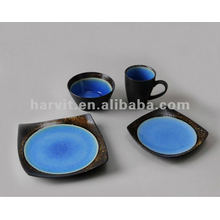 Pottery Square 16pcs Blue Reactive Glaze Dinner Set